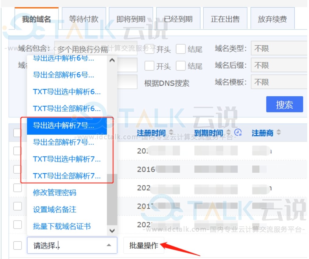 聚名网批量导出域名解析记录