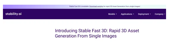 Stability AI推出Stable Fast 3D 0.5秒超快生成3D图像