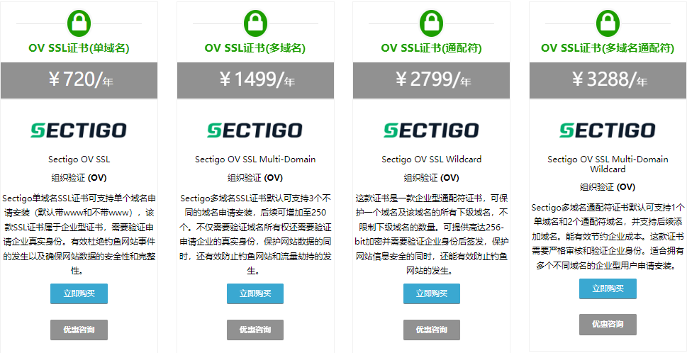 Sectigo证书价格