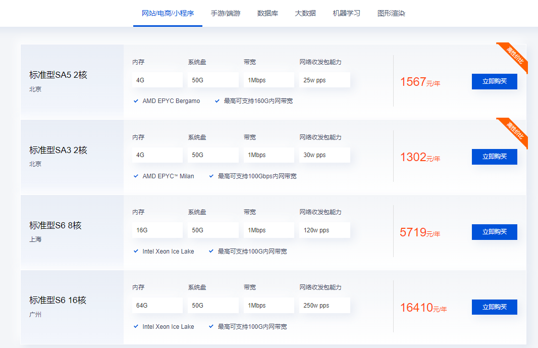 腾讯云服务器租用价格