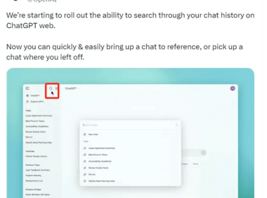 OpenAI宣布ChatGPT新增聊天记录搜索功能