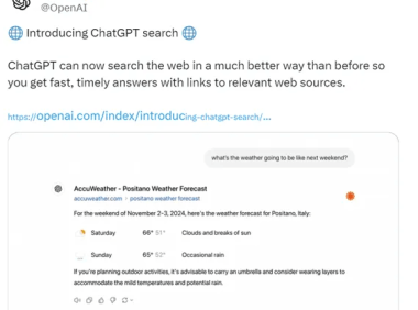 OpenAI正式发布ChatGPT网络搜索功能