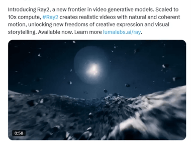 Luma AI发布视频模型Ray2